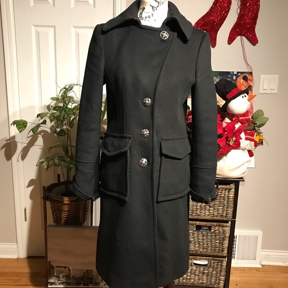 🤍Tahari Wool Peacoat Button Bodice winter pockets Whimsygoth solid 8 epaulette - Picture 3 of 7